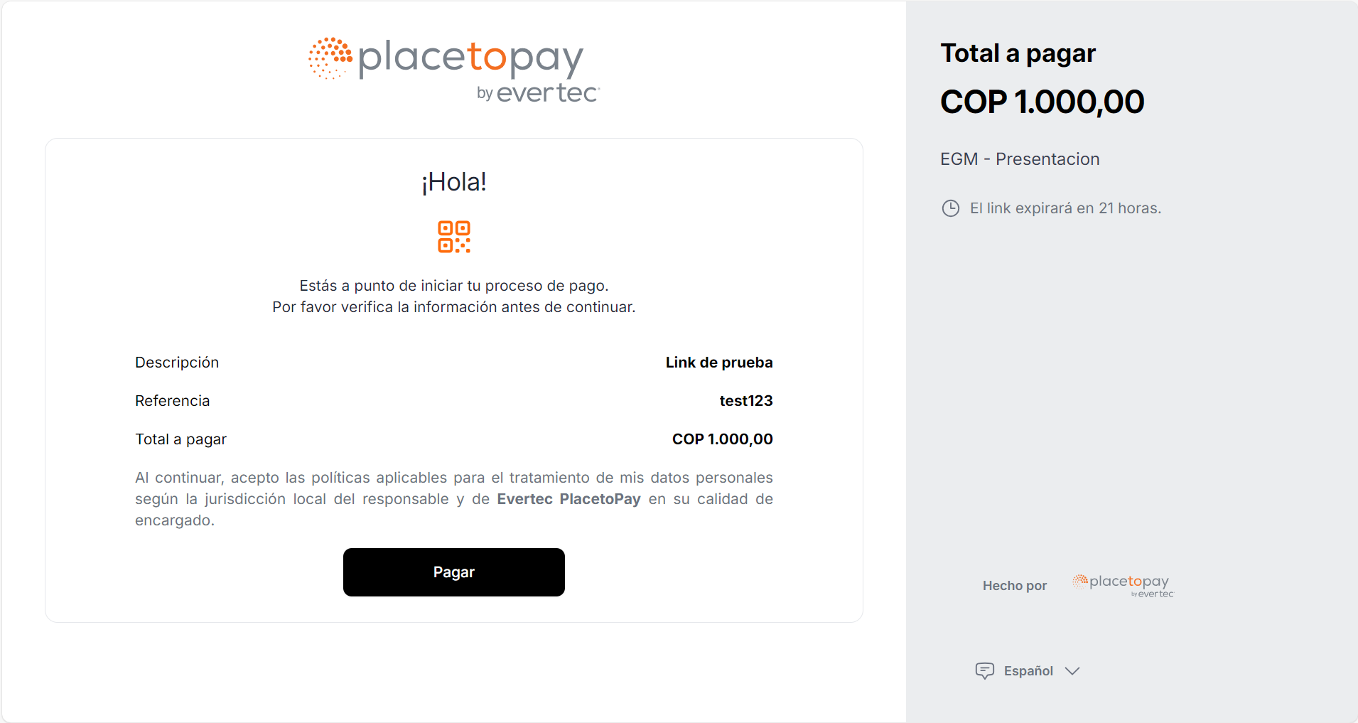 Payment view